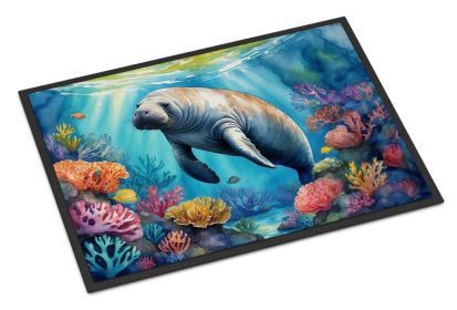 Manatee and Coral Reefs Doormat Front Door Mat Indoor Outdoor Rugs for Entryway, Non Slip Washable Low Pile, 24H X 36W