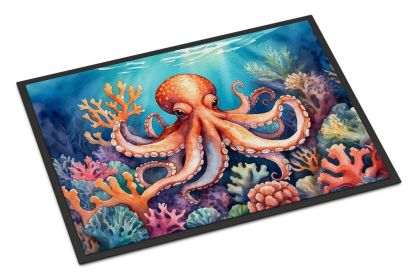 Octopus Among Coral Doormat Front Door Mat Indoor Outdoor Rugs for Entryway, Non Slip Washable Low Pile, 24H X 36W