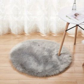 1pc Fluffy Imitation Wool Round Area Rug, Suede Fleece Bottom Long Imitation Wool Rug, Acrylic 80% Polyester 20%, 2.36inch Long Wool (Color: grey, size: Diameter 23.62inch)