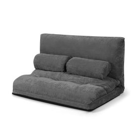 6-Position Adjustable Sleeper Lounge Couch with 2 Pillows (Color: grey)
